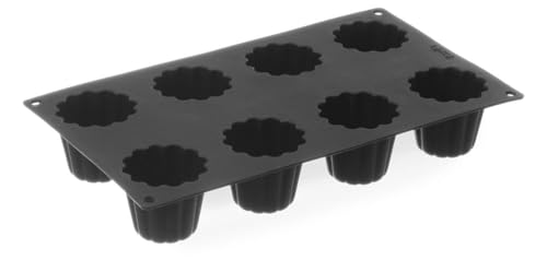 HENDI Cannelé Bordelais Silikonform, 8 Mulden, ø54x(H) 48mm Formen, Antihaftbeschichtung, Temperaturbeständig von -60°C bis 220°C, Cannelé Backform, Cannelé Backblech, 325x185x(H) 48mm, Silikon von HENDI