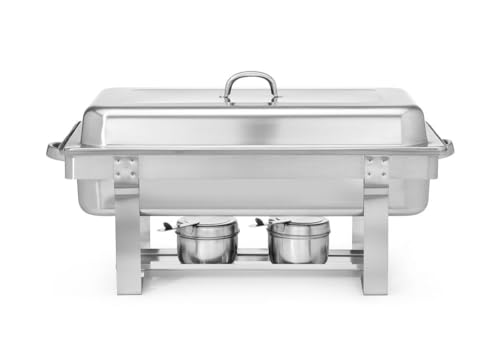 HENDI Chafing Dish, Gastronorm, mit zwei Brennpastenbehältern und einem Behälter 65 mm, geeignet für Gastronormbehälter bis zu 100 mm tief, GN 1/1, 9L, 585x385x(H)315mm, Edelstahl 18/0 von HENDI