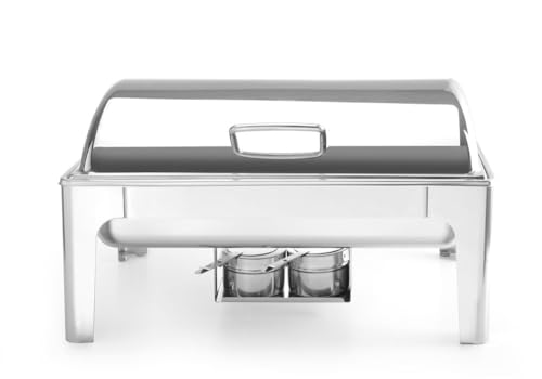 HENDI Chafing Dish, Spiegelglanz, Inkl. zwei Brennpastenbehälter, einer Lebensmittelpfanne, einem Wasserbehälter, Warmhaltebehälter, Speisewärmer, GN 1/1, 9L, 570x405x(H)320mm, Edelstahl von HENDI