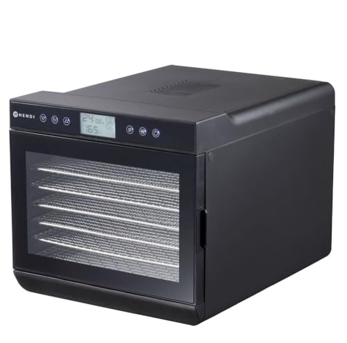 HENDI Dörrautomat, Dehydrator, Dörrgerät, 7 Blechen, für Lebensmittel, Obst- Fleisch- Früchte-, Gemüse-, Fisch-, Kräutern Trockener, 230V, 500W, 345x450x(H)315mm, Schwarz von HENDI