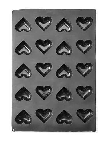 HENDI Herz Silikonform, 20 Mulden, 75x60x(H)35mm, Antihaftbeschichtung, Temperaturbeständig von -30°C bis 230°C, Süßigkeitenform, Schokoladenform, 570x375x(H)35mm, Silikon von HENDI