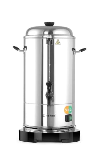 HENDI Kaffee-Perkolator, Doppelwandig, Energiesparend, eingebauter Filterwanne, non drip Hahn, für grob gemahlen Kaffee, kein Papierfilter notwendig, 6L, 230V, 1500W, 345x343x(H)517mm, Edelstahl 18/0 von HENDI