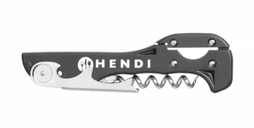 HENDI Kellnerkorkenzieher, mit Griff aus ABS Kunststoff, 3 Funktionen, Patentierter Hebel und Folienschneider, Korkenzieher & Flaschenöffner, 37x130x(H)14mm, Edelstahl, ABS Kunststoff von HENDI