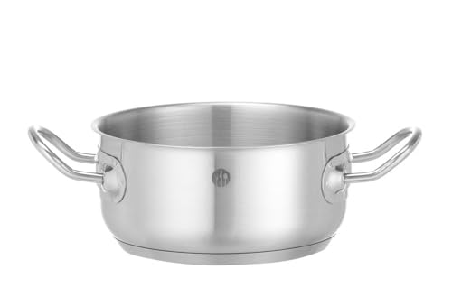 HENDI Kochtopf, Niedrig, ohne Deckel, geeignet für alle Herdarten, flacher Boden, kühl bleibende Griffe, Induktionskochtopf, Bratentopf, Fleischtopf, 1,4L, ø160x(H)75mm, Edelstahl, Aluminium von HENDI