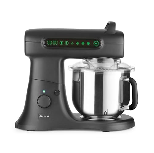 HENDI Küchenmaschine, Blackbolt PRO, mit 4 Aufsätzen, Schüssel, 4 Programme, Teig kneten, mischen, schlagen, Planetenrührer, 7L, 230V/800W, 470x263x(H)413mm, Edelstahl, Aluminium, PA, schwarz von HENDI