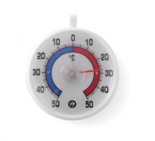HENDI Kühlschrankthermometer, Thermometer, Khülschrank, Wasserdicht, mit Aufhängehaken, Temperaturbereich von -50 °C bis 50 °C. Leicht abzulesen, ø72x(H)21mm von HENDI