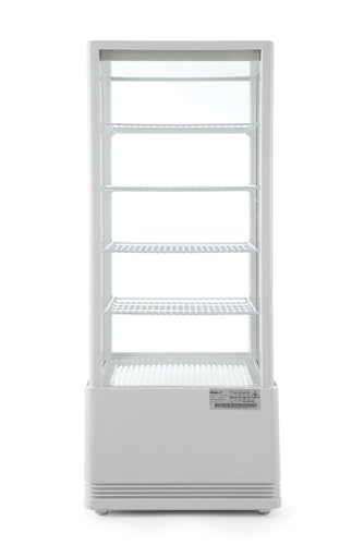 HENDI Kühlvitrine, Aufsatz, Kuchenvitrine, 2/6˚C, automatischer Abtauung, Inklusive 4 höhenverstellbare Regalböden, LED Innenbeleuchtung Oben, 98L, 230V, 210W, 452x406x(1116mm, Weiß von HENDI