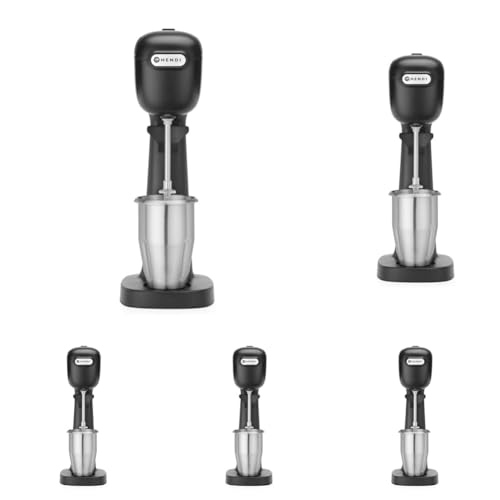 HENDI Milchshake Maker, Inkl. 2 Mixbechers (Edelstahl und Polykarbonat) und 4 austauschbaren Rührwerken, Drink mixer, Frappés, Getränkemixer, 230V/400W, 170x196x(H)490mm, Schwarz (Packung mit 5) von HENDI