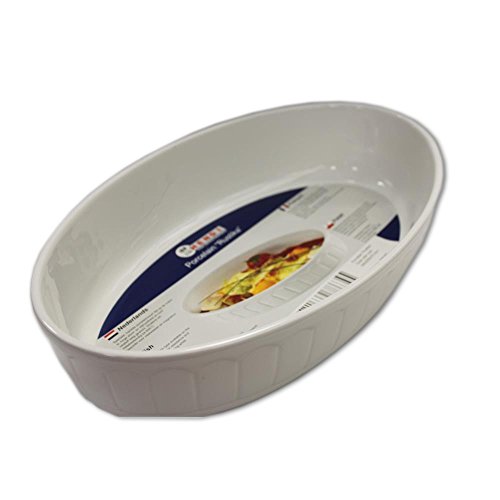 HENDI Ofenform Rustica, Oval, Hohe Schlag- und Verschleißfestigkeit, geeignet für Ofen, Mikrowelle, Geschirrspüler, 340x205x(H)70mm, Weiß Porzellan von HENDI