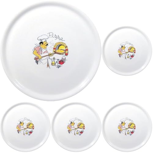 HENDI Pizzateller, Porzellan, Muster: Pizzabacken, Geschirrspüler und Mikrowellen geeignet, ⌀330mm, weiß (Packung mit 5) von HENDI