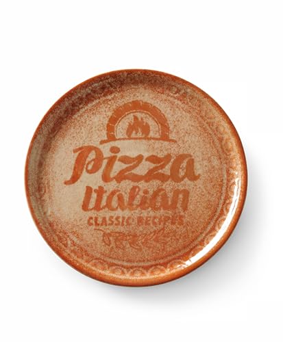 HENDI Pizzateller, Porzellan, Muster: Text und Pizza-Illustration, Geschirrspüler und Mikrowellen geeignet, ⌀310mm, rot von HENDI