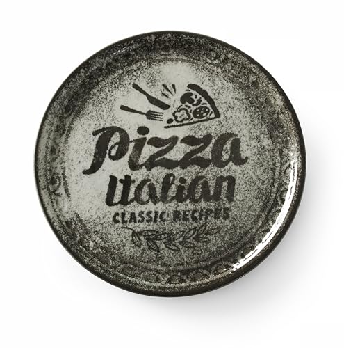 HENDI Pizzateller, Porzellan, Muster: Text und Pizza-Illustration, Geschirrspüler und Mikrowellen geeignet, ⌀310mm, schwarz von HENDI
