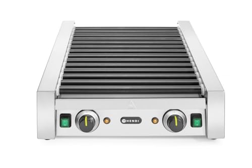 HENDI Rollengrill, 14 rollen, Wärmeschublade, Fettauffangschublade, Edelstahlgehäuse, Nutzbreite von 42cm, Einstellbare Temperatur bis zu 150°C, 230V, 1480W, 520x591x(H)175mm, Edelstahl von HENDI