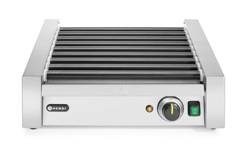 HENDI Rollengrill, 9 rollen, Wärmeschublade, Fettauffangschublade, Edelstahlgehäuse, Nutzbreite von 42cm, Einstellbare Temperatur bis zu 150°C, 230V, 940W, 520x400x(H)175mm, Edelstahl von HENDI
