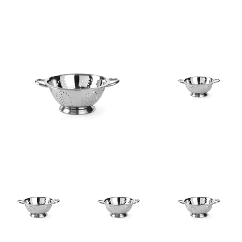 HENDI Seiher, mit Untersatz und 2 Griffen, Sieb, Nudelsieb, Küchensieb, ø240x(H)110mm, Edelstahl (Packung mit 5) von HENDI