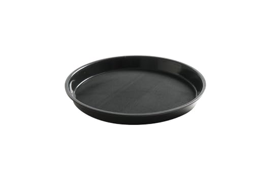 HENDI Serviertablett, rund, mit hohem Rand, Rutschfester Gummibeschichtung, Schock- und bruchfest, Gastro Tablett, Tablett, ø320x(H) 37mm, Polypropylen, Schwarz von HENDI