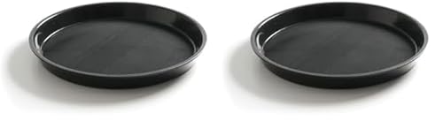 HENDI Serviertablett, rund, mit hohem Rand, Rutschfester Gummibeschichtung, Schock- und bruchfest, Gastro Tablett, Tablett, ø360x(H) 39mm, Polypropylen, Schwarz (Packung mit 2) von HENDI
