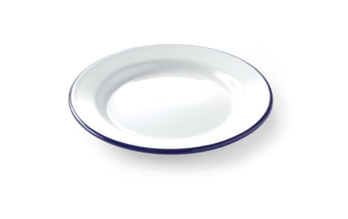 HENDI Teller, Flach, mit einem blauen Rand, Stapelbar, Ofensicher, Abriebfest, Unzerbrechlich, Essteller, Speiseteller, ø200x(H) 15mm, emaillierter Stahl von HENDI