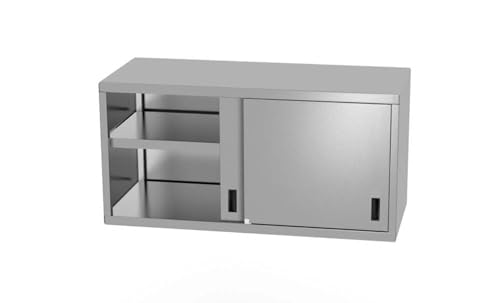 HENDI Wandschrank, Hängeschrank, mit Schiebetüren, geschweißt, Max. Tragfähigkeit pro Regalboden: ca. 70 kg/m², mit speziellen Leisten für die Wandmontage geliefert, 1000x400x(H)600mm, Edelstahl von HENDI