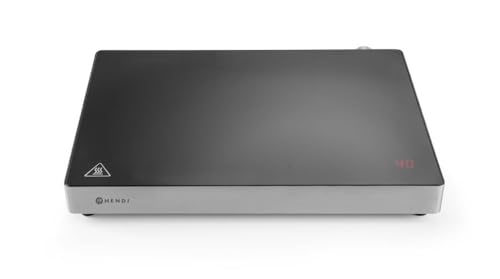 HENDI Warmhalteplatte, Induktion, 11 Stufig mit Drehknopf, 40-100°C, mit elektronischem Überhitzungsschutz, mehrere Töpfe, zum Show Kochen, 230V/800W, 464x361x(H)61mm, Edelstahl, Keramikglas von HENDI