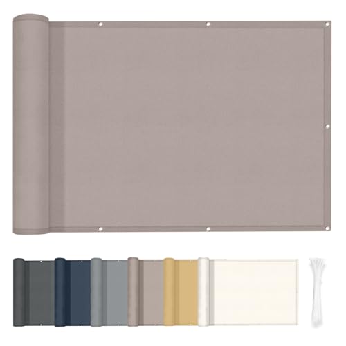 HENG FENG Balkon Sichtschutz 90x500cm,160g/㎡ PES UV-Schutz Balkonverkleidung, Balkonabdeckung Wetterfest, mit Kabelbindern, Taupe von HENG FENG