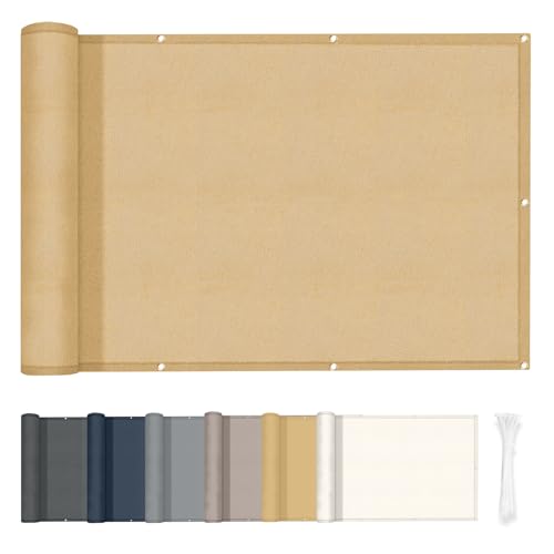 HENG FENG Balkon Sichtschutz 90x600cm,160g/㎡ PES UV-Schutz Balkonverkleidung, Balkonabdeckung Wetterfest, mit Kabelbindern, Sand von HENG FENG