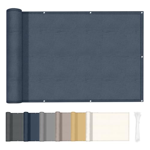 HENG FENG Balkon Sichtschutz 90x500cm,160g/㎡ PES UV-Schutz Balkonverkleidung, Balkonabdeckung Wetterfest, mit Kabelbindern, Rauchblau von HENG FENG