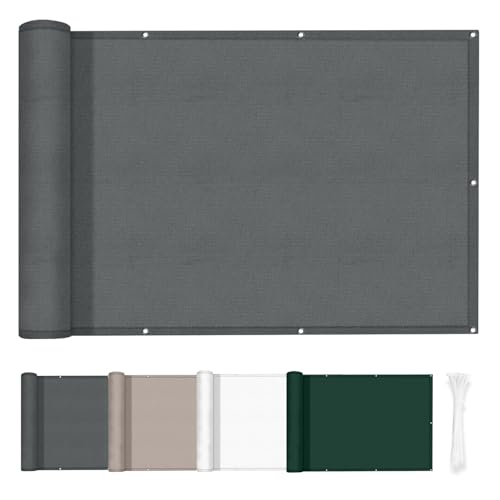 HENG FENG Balkon Sichtschutz 100x300 cm, PES Balkonabdeckung,Wetterfest,Windschutz und UV-Schutz Balkonverkleidung, Mit Kabelbindern, Anthrazit von HENG FENG