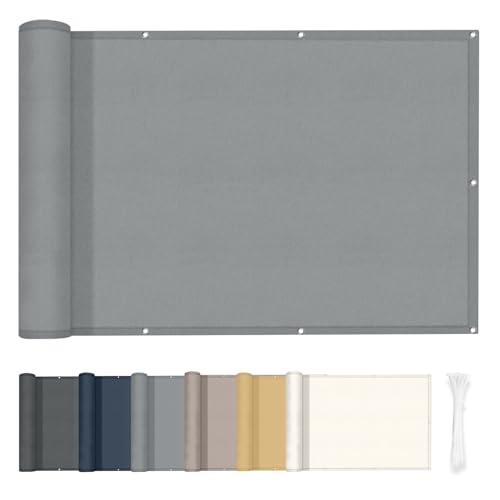 HENG FENG Balkon Sichtschutz 80x300cm,160g/㎡ PES UV-Schutz Balkonverkleidung, Balkonabdeckung Wetterfest, mit Kabelbindern, Hellgrau von HENG FENG