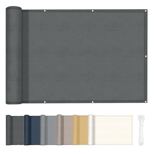 HENG FENG Balkon Sichtschutz 90x800cm,160g/㎡ PES UV-Schutz Balkonverkleidung, Balkonabdeckung Wetterfest, mit Kabelbindern, Anthrazit von HENG FENG