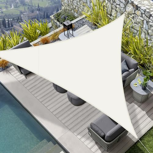 HENG FENG Sonnensegel Dreieck 3.6x3.6x3.6m Wasserdicht PES Polyester Sonnenschutz Windschutz Wasserabweisend UV Schutz für Balkon Garten Terrasse Beige von HENG FENG