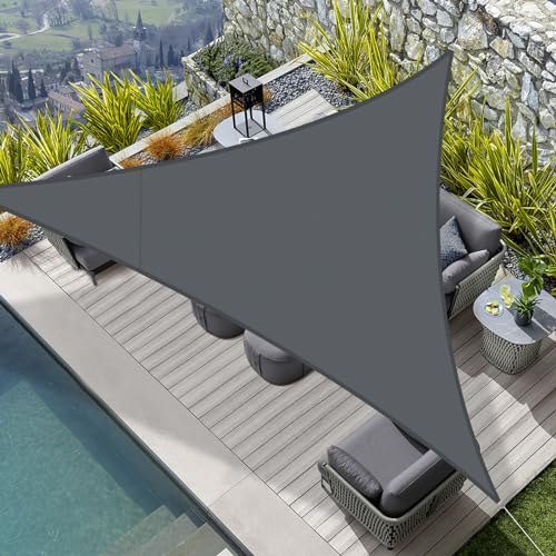 HENG FENG Sonnensegel Dreieck 3.6x3.6x3.6m Wasserdicht PES Polyester Sonnenschutz Windschutz Wasserabweisend UV Schutz für Balkon Garten Terrasse Anthrazit von HENG FENG