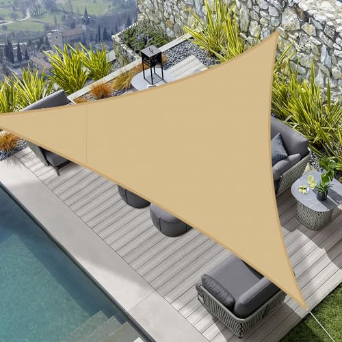 HENG FENG Sonnensegel Dreieck 3.6x3.6x3.6m Wasserdicht PES Polyester Sonnenschutz Windschutz Wasserabweisend UV Schutz für Balkon Garten Terrasse Sand von HENG FENG