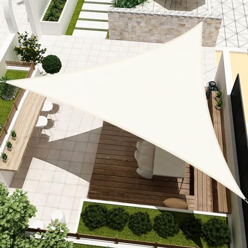 HENG FENG Sonnensegel Dreieck 3x3x3m HDPE Sonnenschutz Windschutz Atmungsaktiv mit UV Schutz für Balkon Garten Terrasse Beige von HENG FENG