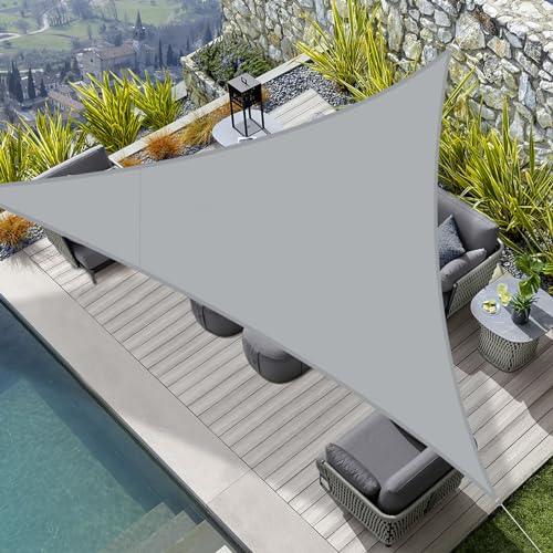 HENG FENG Sonnensegel Dreieck 3x3x3m Wasserdicht PES Polyester Sonnenschutz Windschutz Wasserabweisend UV Schutz für Balkon Garten Terrasse Grau von HENG FENG