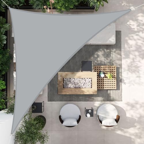 HENG FENG Sonnensegel Dreieck 3x3x4.25m Wasserdicht PES Polyester Sonnenschutz Windschutz Wasserabweisend UV Schutz für Balkon Garten Terrasse Grau von HENG FENG