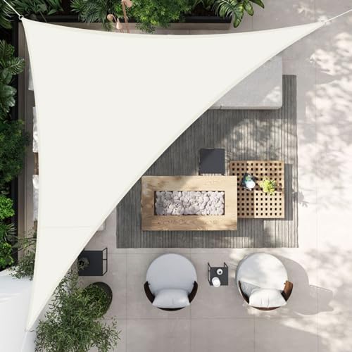 HENG FENG Sonnensegel Dreieck 4x4x5.65m Wasserdicht PES Polyester Sonnenschutz Windschutz Wasserabweisend UV Schutz für Balkon Garten Terrasse Beige von HENG FENG