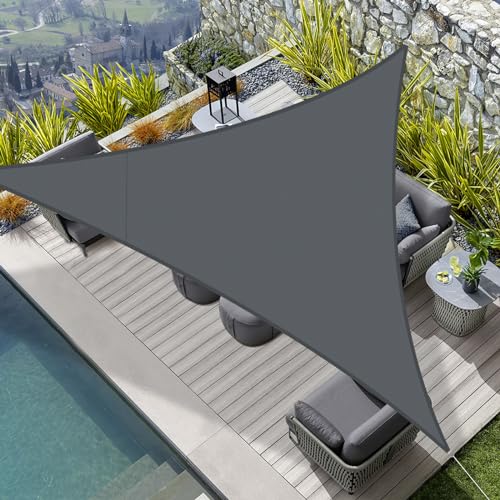 HENG FENG Sonnensegel Dreieck 5x5x5m Wasserdicht PES Polyester Sonnenschutz Windschutz Wasserabweisend UV Schutz für Balkon Garten Terrasse Anthrazit von HENG FENG