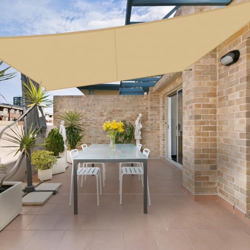 HENG FENG Sonnensegel Rechteckig 2.5x3m Wasserdicht PES Polyester Sonnenschutz Windschutz Wasserabweisend UV Schutz für Balkon Garten Terrasse Sand von HENG FENG
