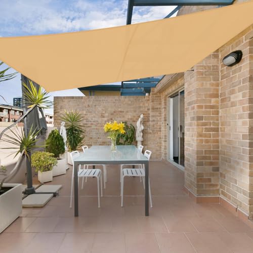 HENG FENG Sonnensegel Rechteckig 4x5m Wasserdicht PES Polyester Sonnenschutz Windschutz Wasserabweisend UV Schutz für Balkon Garten Terrasse Sand von HENG FENG