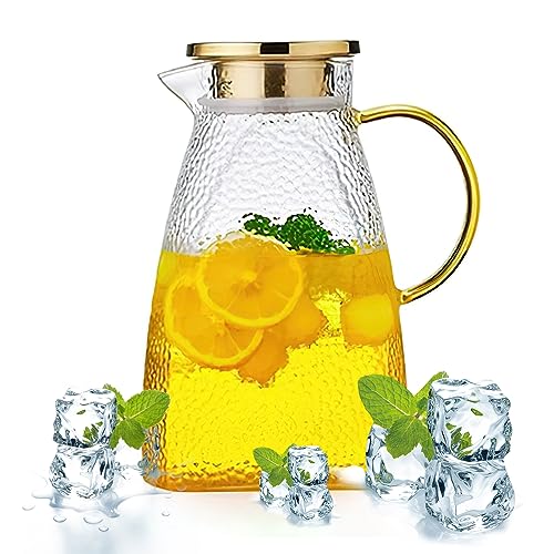 1.8 L Glaskaraffe mit Deckel Karaffe Wasserkrug Auslaufsicherer Kühlschranktür Karaffen Große Karaffe Glas Eistee Krug Saft Krug Borosilikatglas Wasserkaraffe für Wasser & Säfte von HENGBIRD