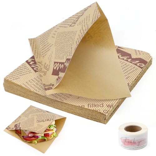 100 StüCk Burger Papier 15x15 cm Burger TüTen Wraps TüTen SnacktüTen Snacktaschen Sandwich TüTen Pommes TüTen Papier Hotdog Papier DöNertüTen Fettdicht SpeisetüTen öFfnung Auf Beiden Seiten von HENGBIRD