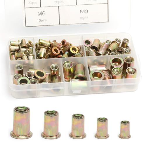 100 Stück Nietmuttern Set M3-M8 - Hochfeste Gewindenieten mit Rändelung, verzinkte Einziehmuttern Sortiment - Für Werkstatt, DIY, Metallplatten, Möbelbefestigung 100 Stück Nietmuttern Set M3-M8 - Hochfeste Gewindenieten mit Rändelung, verzinkte Einziehmuttern Sortiment - Für Werkstatt, DIY, Metallplatten, Möbelbefestigung von HENGBIRD