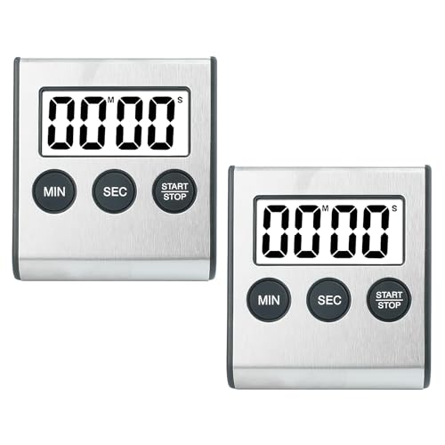 2 pcs Kurzzeitmesser Küchentimer Digital Timer Küchenwecker Stoppuhr digitaler Kurzzeitwecker mit Magnet Eieruhr Digital, Küchenuhr für Kochen Studium Sport Meeting Medikamente 6.5 x 1.4 x 7.0 cm von HENGBIRD