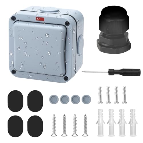 20A IP66 Universalschalter Lichtschalter Außen Wetterfester Schalter, Schalter Unabhängigem Schalter Und Kontrollleuchte Lichtschalter Aufputz Aussen Switch für Outdoor Garten Balkon Grau von HENGBIRD