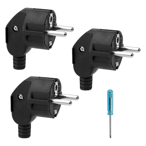 3 Stücke Schuko Stecker Stecker, Strom Stecker Schuko Stecker Schuko Winkelstecker Schutzkontaktstecker Schukostecker Langlebig und Bruchfest Eurostecker für 8-10mm Kabel 250V 16 A von HENGBIRD