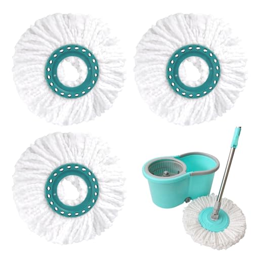 HENGBIRD 3 Stück Ersatzkopf Wischmopp für Leifheit Clean Twist Disc Mop/Ergo, Kompatibel mit Leifheit Bodenwischer Ersatzbezug, mikrofaser, Saugfähig und für alle Bodenbeläge geeignet (Blau und weiß) von HENGBIRD