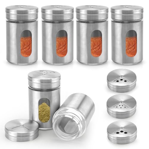 6 Stück Gewürzgläser mit Streueinsatz, Gewürzdosen Edelstahl, Mini Gewürzstreuer Glas, Gewürzbehälter, Gewürz Gewürzdosen Organizer, Spice Jars für Küchenutensilien, Küchen Organizer von HENGBIRD