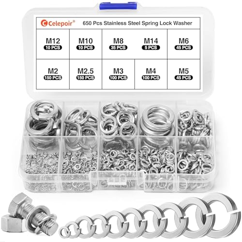 650 Stück Federringe Edelstahl Set, Sicherungsscheiben Türscharnier,Federringe Sortiment M2/M2.5/M3/M4/M5/M6/M8/M10/M12/M14 Edelstahl,Spiralförmige Federscheiben für anziehen von Schrauben 650 Stück Federringe Edelstahl Set, Sicherungsscheiben Türscharnier,Federringe Sortiment M2/M2.5/M3/M4/M5/M6/M8/M10/M12/M14 Edelstahl,Spiralförmige Federscheiben für anziehen von Schrauben von HENGBIRD