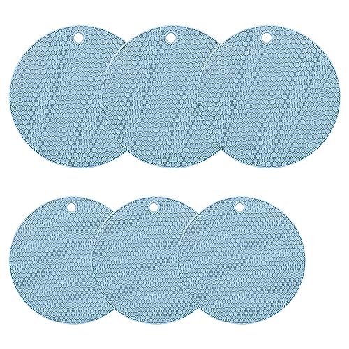 6er Set Topf Topfuntersetzer Silikon, Topflappen Untersetzer Spülmaschinenfest Hitzebeständigerung rutschfest und Hitzebeständig Pot Holder 250°C Topflappen, Wabenmuster - (Blau) von HENGBIRD